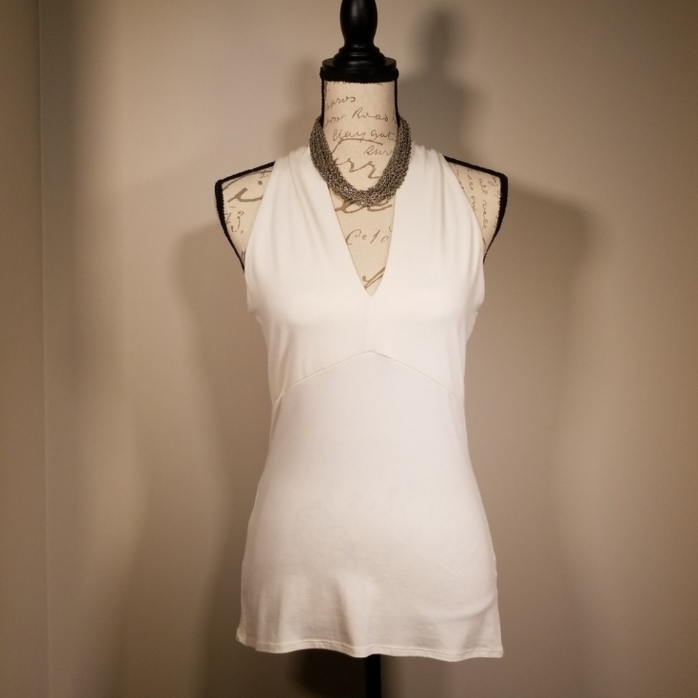 WHBM Cream V Neck Top